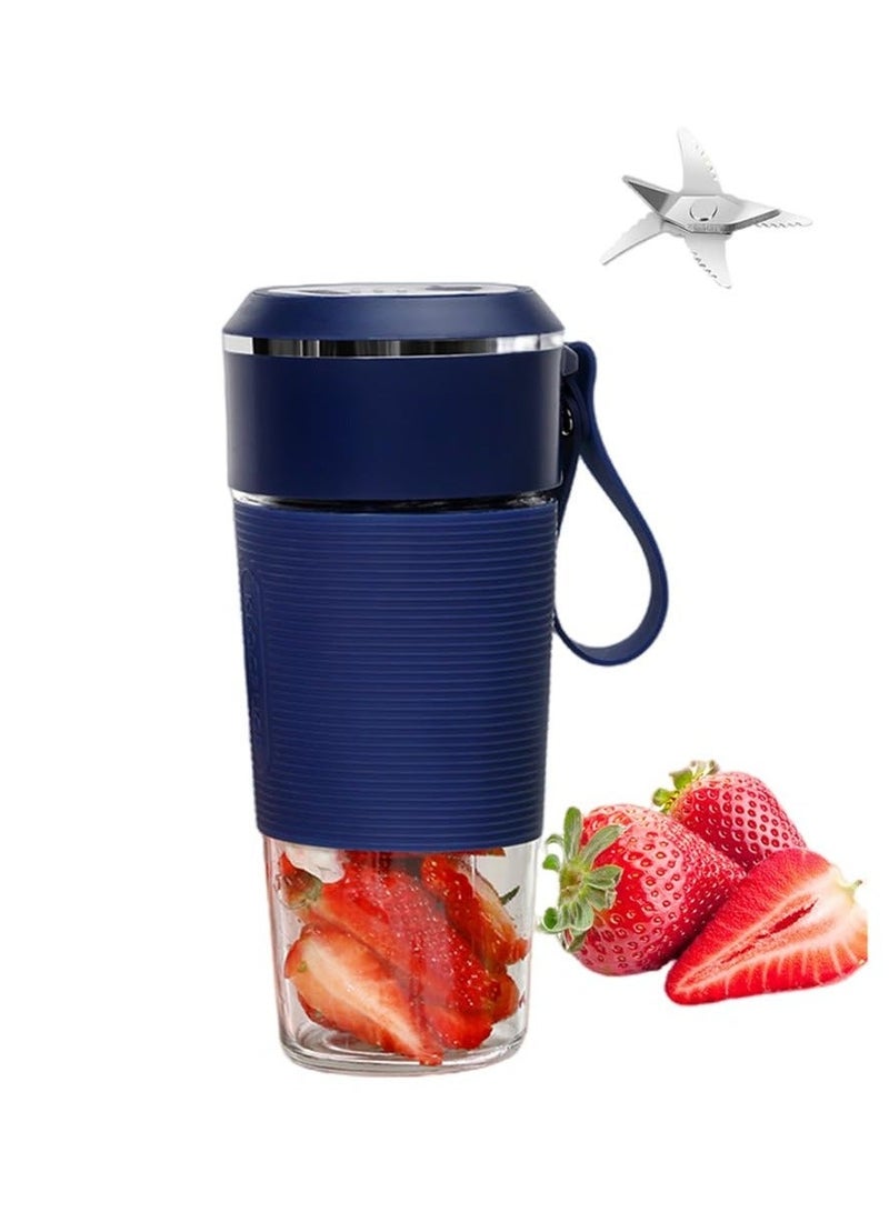 شابية خلاط محمول، كوب عصير شخصي صغير الحجم لتحضير العصائر والسموذي، خلاط صغير للسفر مع بطارية 1200 مللي أمبير قابلة لإعادة الشحن عبر USB، مزود بـ 6 شفرات ثلاثية الأبعاد، للاستخدام اليدوي في الصالات الرياضية والأماكن الخارجية (أزرق) - Image 3